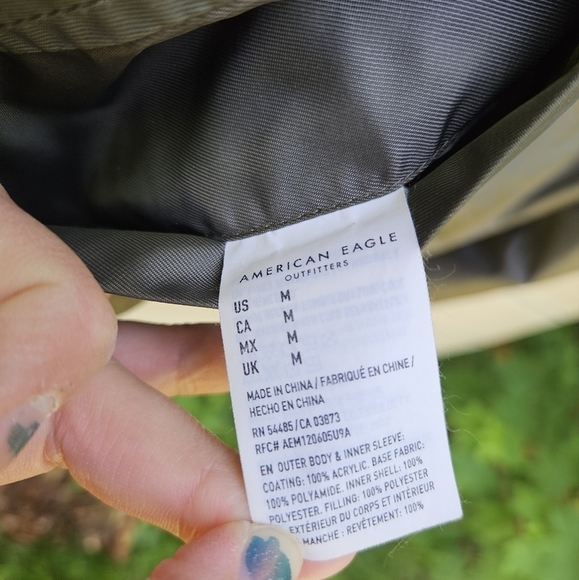 American Eagle reversible bomber jacket army green cream brown sherpa medium - Picture 7 of 9